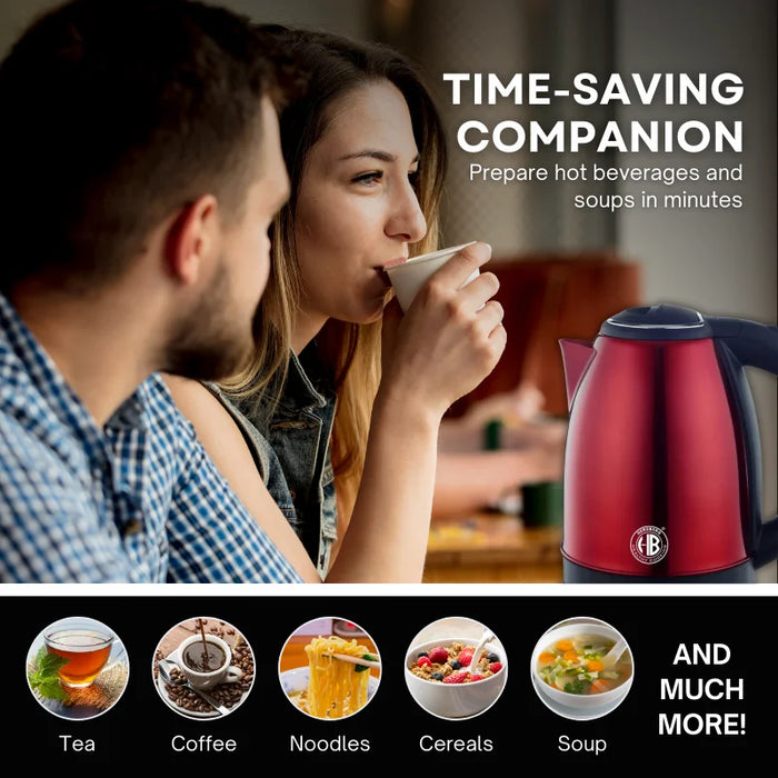 Herzberg HG-5011RED: 1.8L 1500W Stainless Steel Electric Kettle - Red - Shopperllo