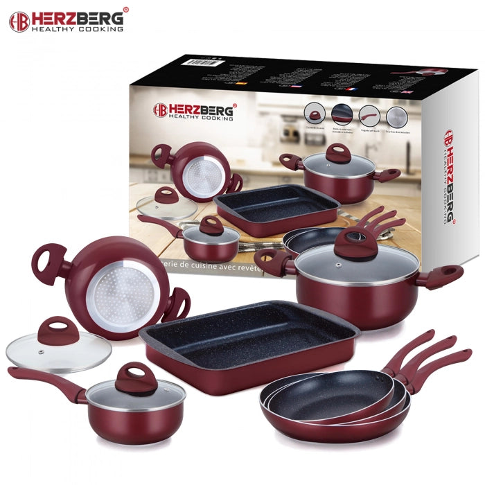 Herzberg HG-9016BR: 10 pièces Ensemble de cuisine en revêtement en marbre - Bourgogne