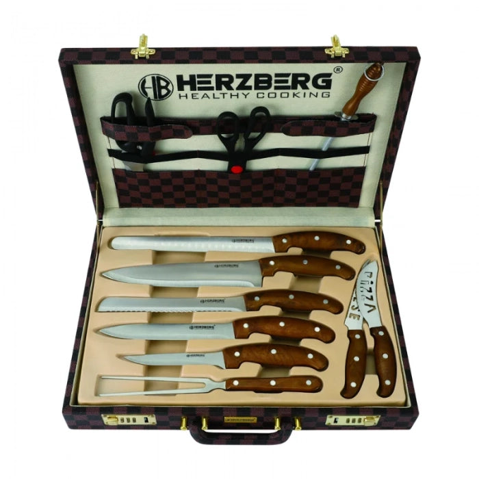 Herzberg HG-K25LB: 25 pièces Couteau et couverts ensemble avec boîtier d'attachement