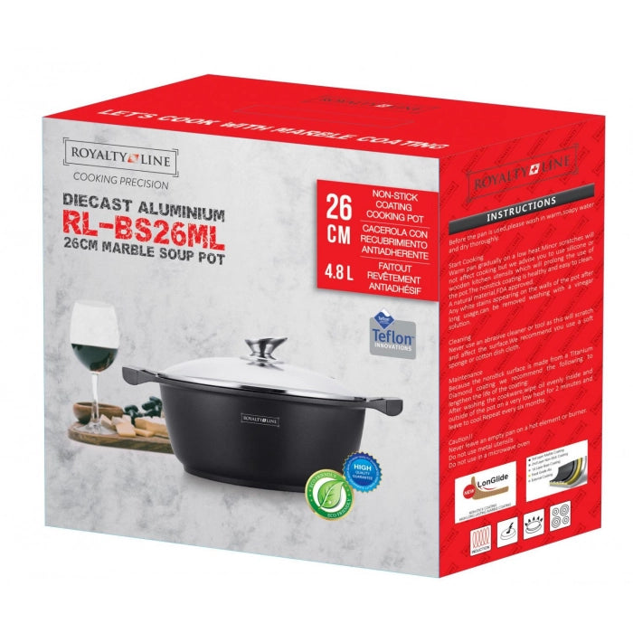 Royalty Line RL-BS26M: Marble Coated Cooking Pot & Casserole - 26cm