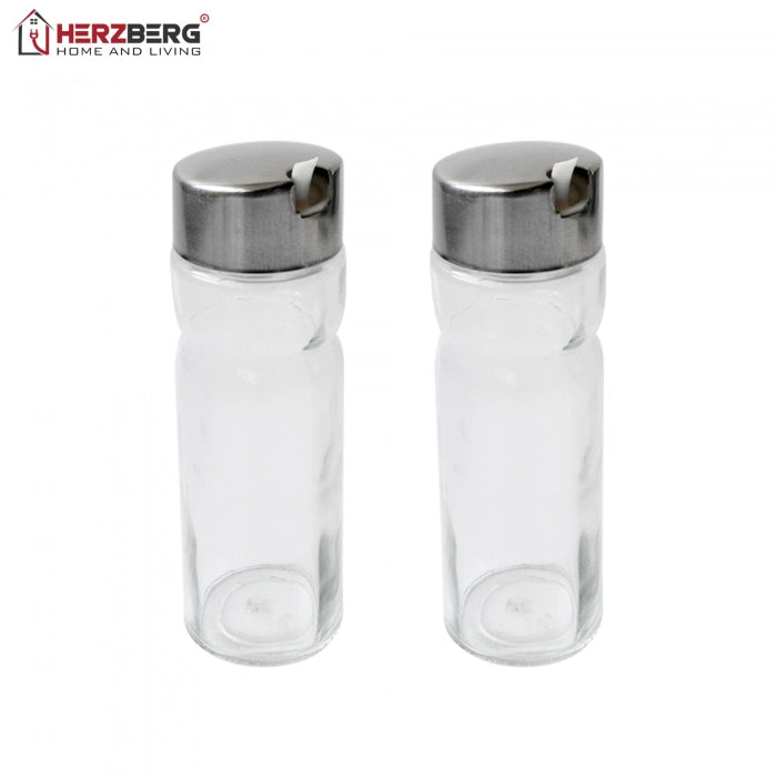 Herzberg HG-6006: Stainless Steel Spice Rack with 4 Glass Jar Set