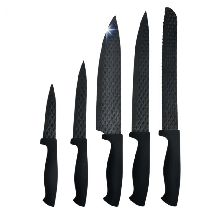 Cheffinger CF-JJ06: 6 Pieces Non-Stick Kitchen Knife Set with Diamond Design - Black