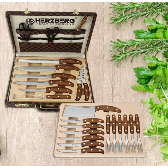 Herzberg HG-K25LB: 25 Pieces Knife and Cutlery Set with Attache Case - Shopperllo