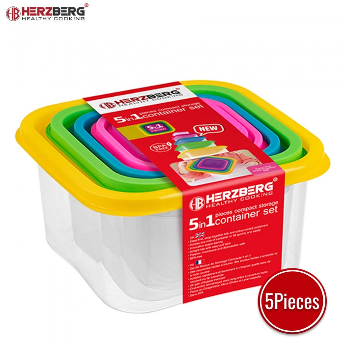 Herzberg HG-SFS5N1: 5-in-1 Square Food Storage Container Set - Shopperllo