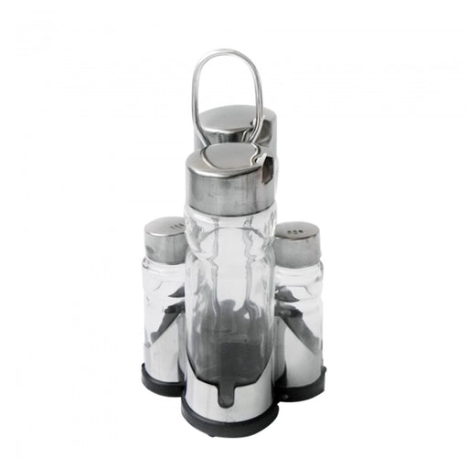 Herzberg HG-6006: Stainless Steel Spice Rack with 4 Glass Jar Set - Shopperllo