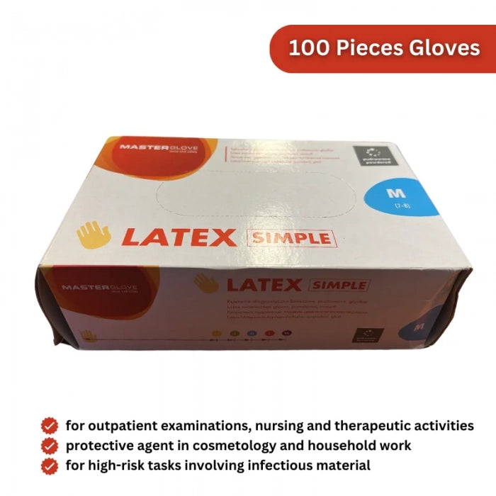 Master Gloves: Pack of 100 Latex Disposable Powdered Gloves - Size M - Shopperllo