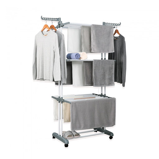 Herzberg HG-8034GRY: Moving Clothes Rack - Grey - Shopperllo