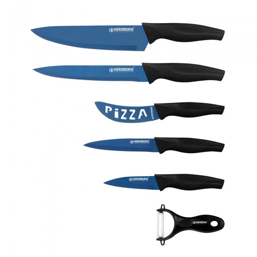 Herzberg HG-KL6BLU: 5 Pieces Marble Coated Knife Set - Blue - Shopperllo