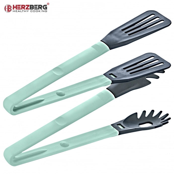 Herzberg HG-2N1CK4BLU: Cooking 2-in-1 Blue Nylon Dish Tongs - Shopperllo