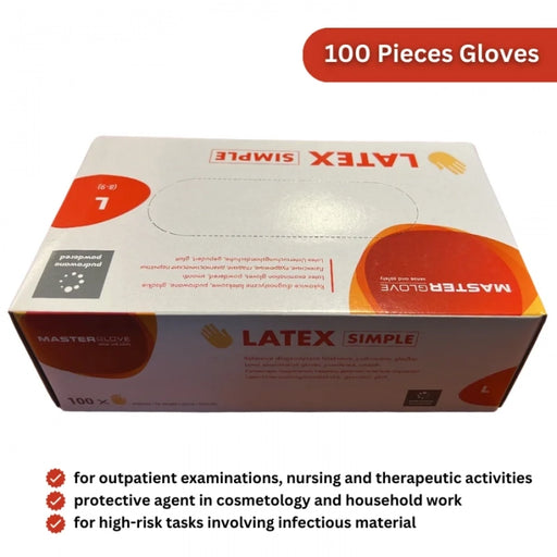 Master Gloves: Pack of 100 Latex Disposable Powdered Gloves - Size L - Shopperllo